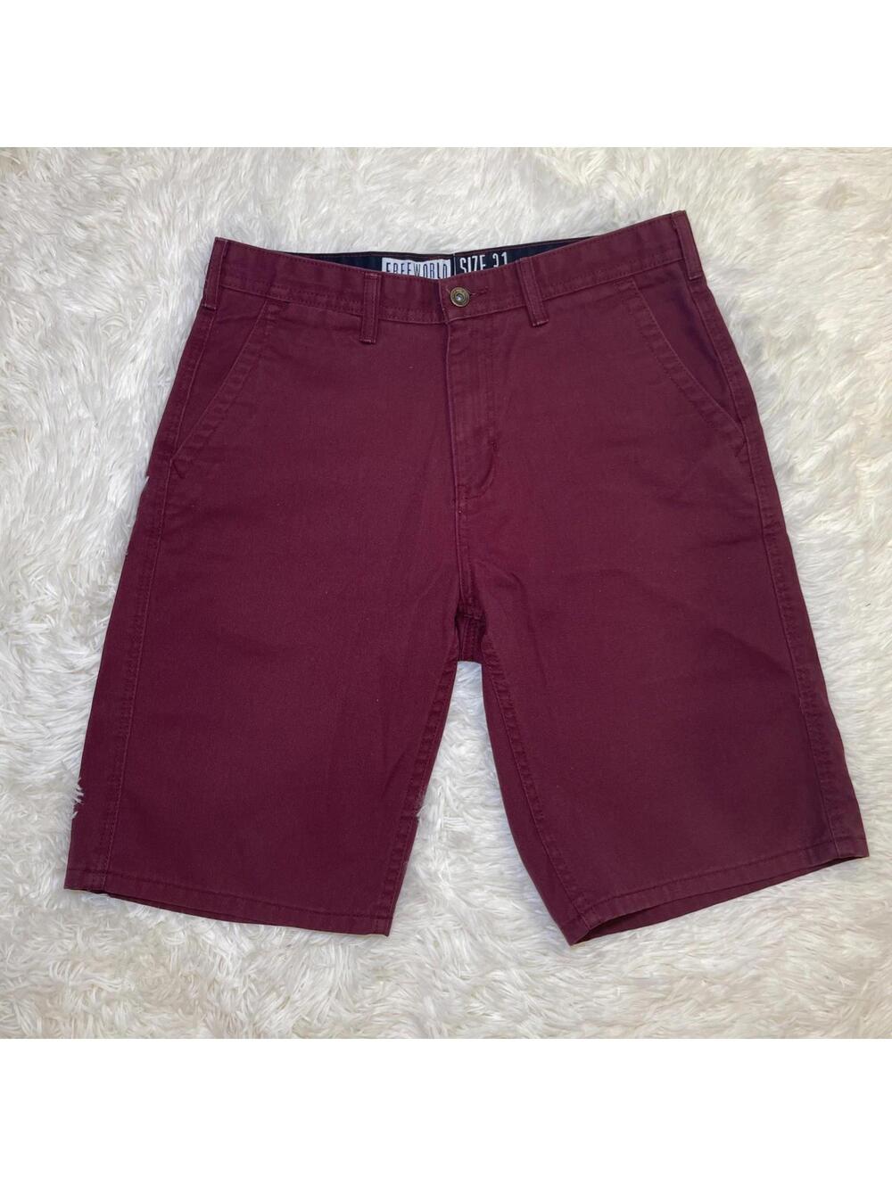 Free World Shorts Mens 31 Maroon Chino Bermuda Front Twill Casual Summer 31x10